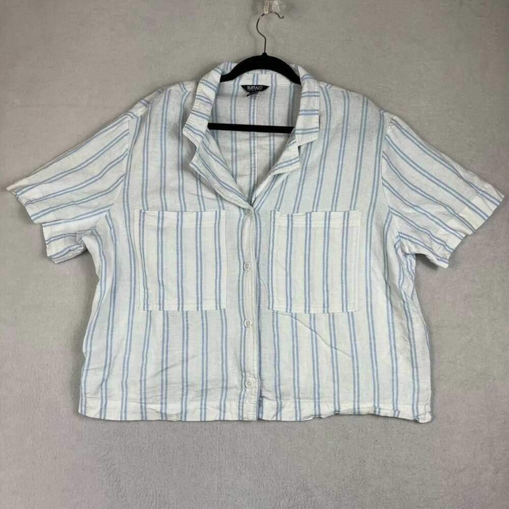 Buffalo David Bitton Short Sleeve Button Up Shirt Women's XL Blue/White Striped